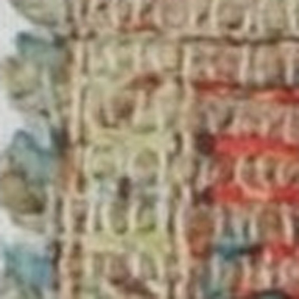 5' X 7' Blue Red And Beige Floral Medallion Hand Woven Distressed Area Rug