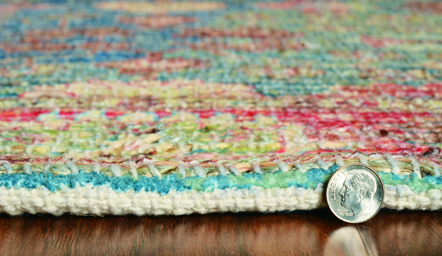 7' X 9' Blue and Red Floral Medallion Hand Woven Area Rug