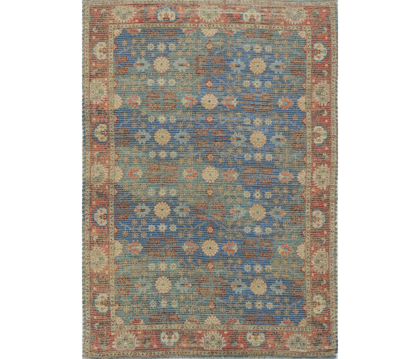 5' X 7' Blue and Red Floral Medallion Hand Woven Area Rug