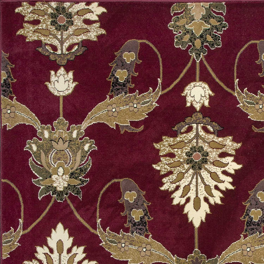 3' X 5' Red Beige And Brown Floral Vines Area Rug