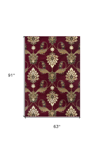 9' X 13' Red Beige And Brown Floral Vines Area Rug
