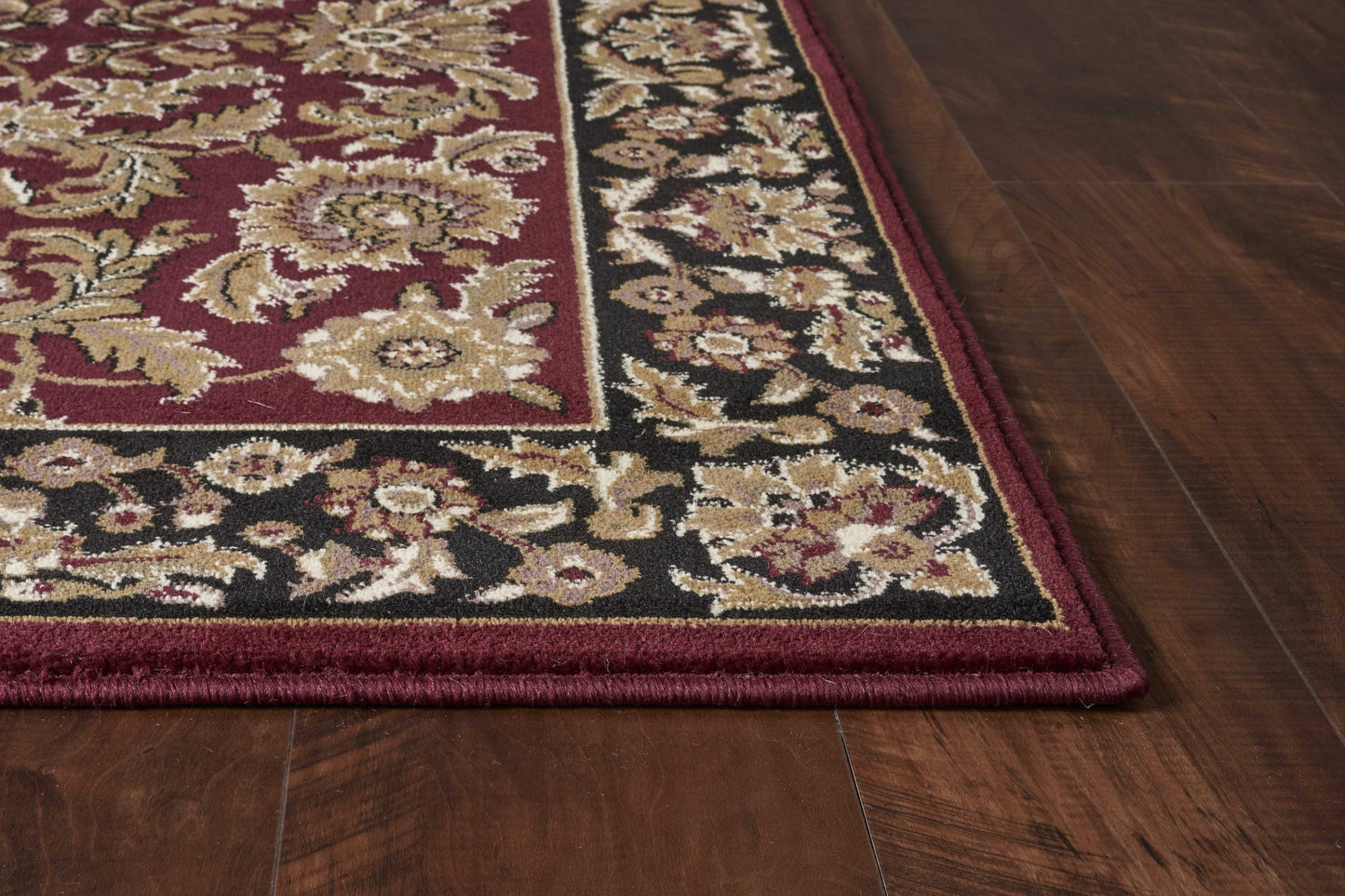 8' X 11' Red Black Machine Woven Floral Traditional Indoor Area Rug