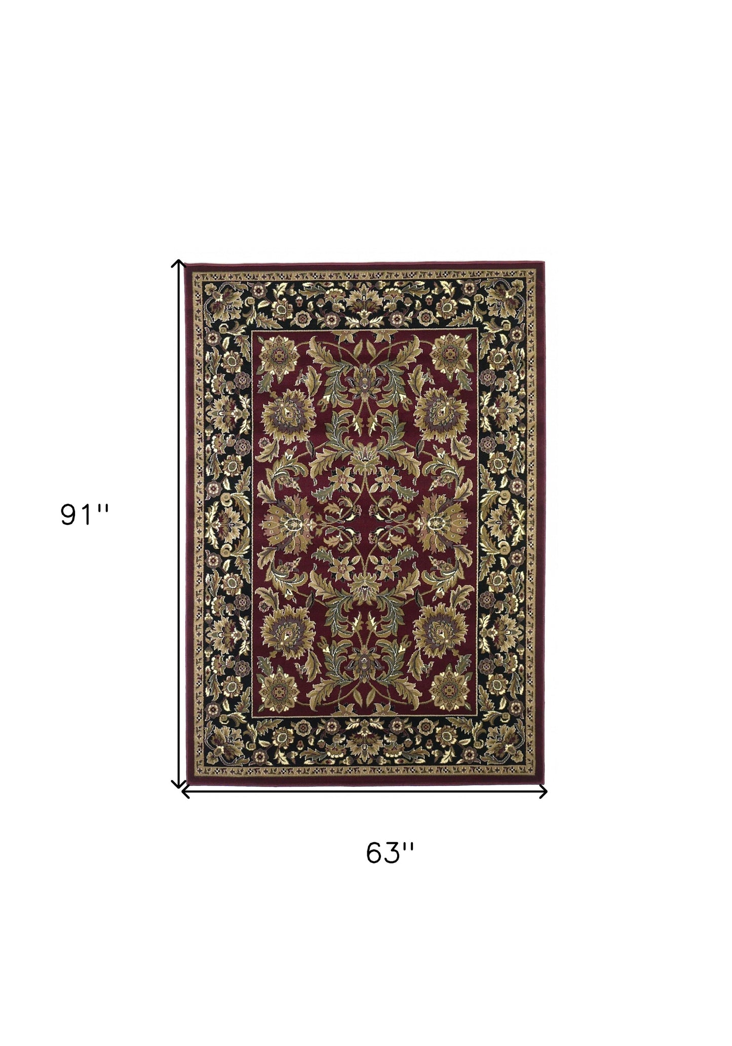 3' X 5' Red Black Machine Woven Floral Traditional Indoor Accent Rug