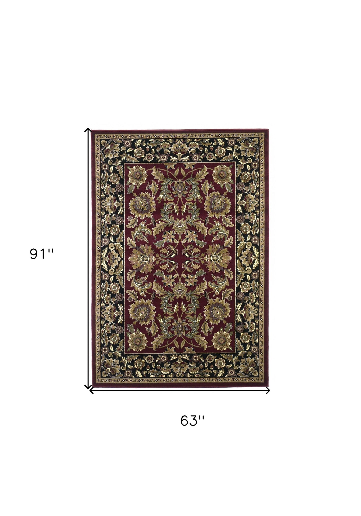 8' X 11' Red Black Machine Woven Floral Traditional Indoor Area Rug