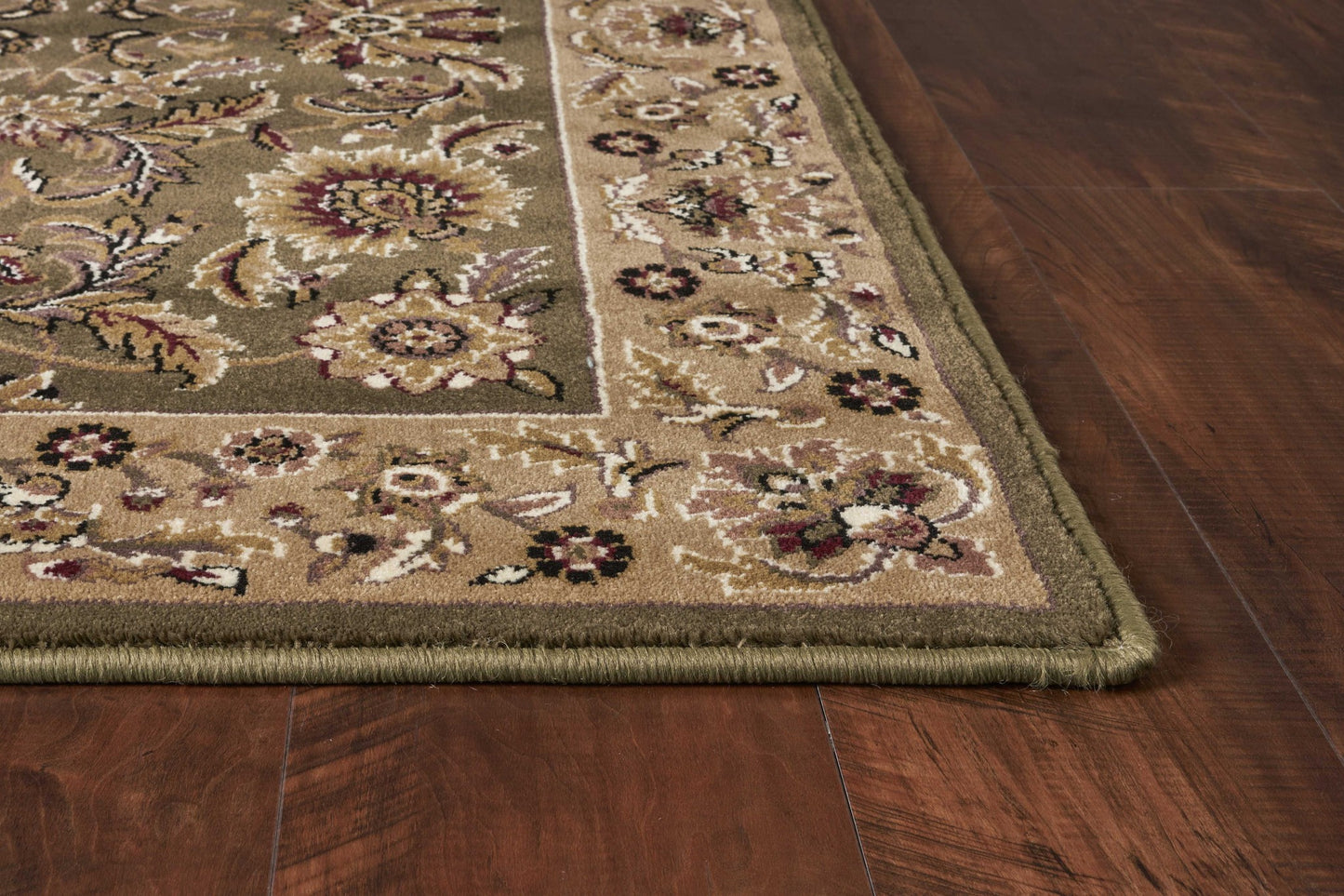 2' X 3' Green Taupe Machine Woven Floral Traditional Indoor Accent Rug