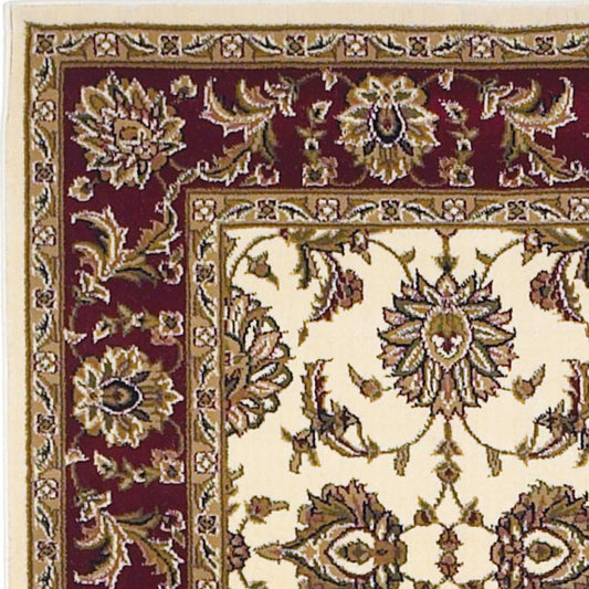 8' Red Ivory And Brown Floral Medallion Runner Rug