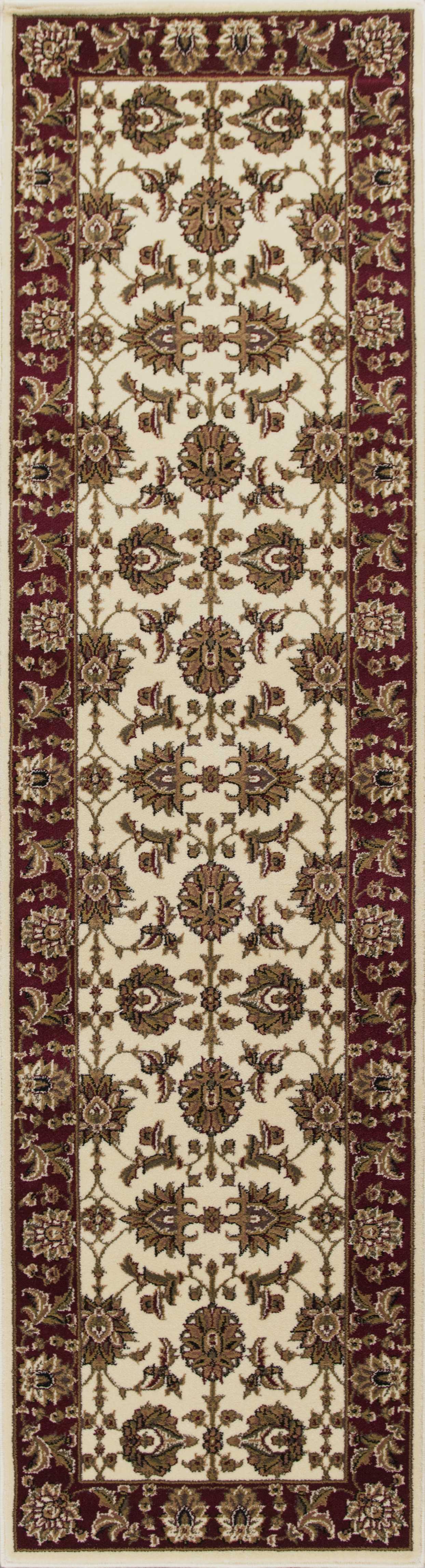 8' Red And Ivory Floral Medallion Runner Rug