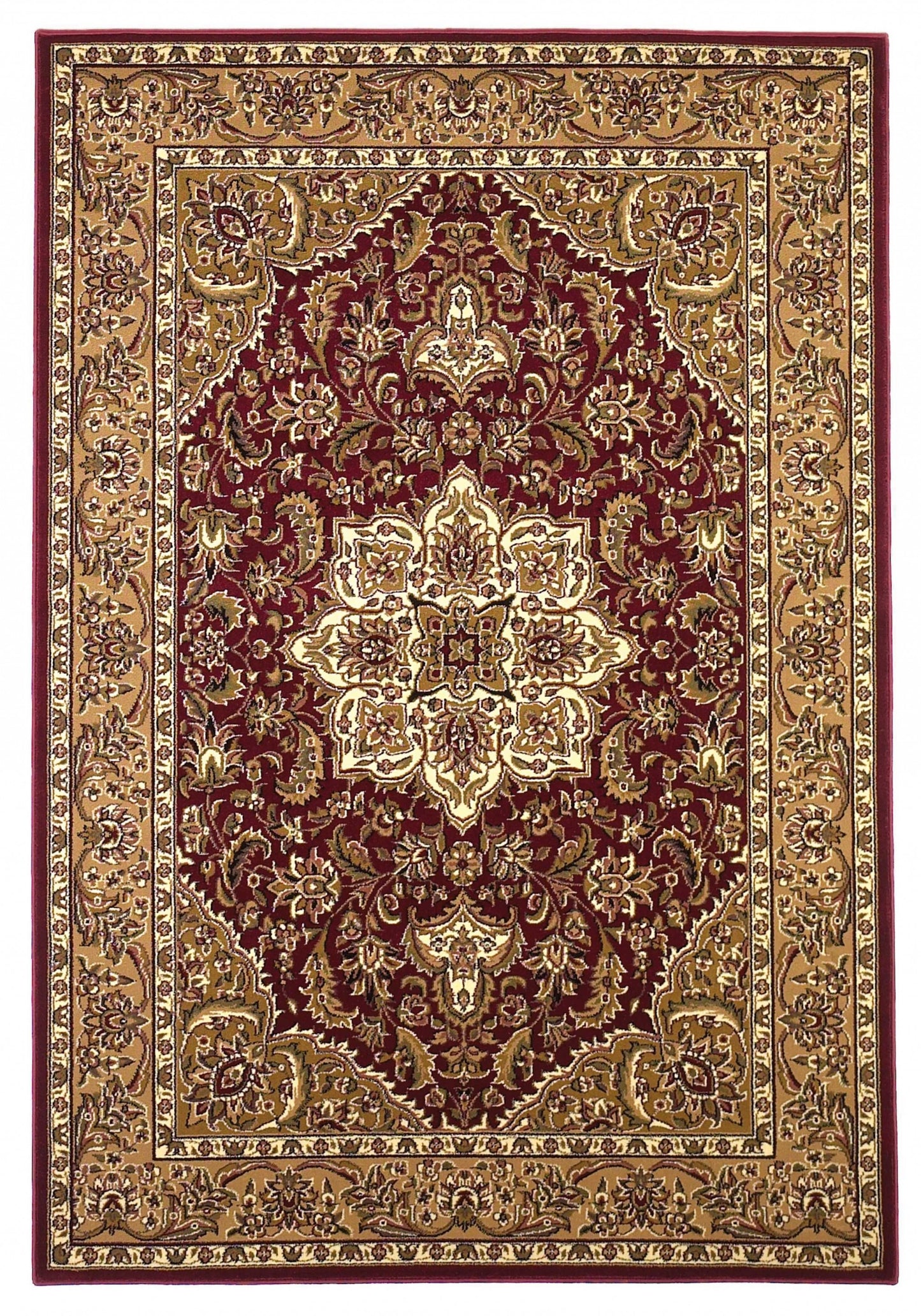 Red And Beige Octagon Medallion Area Rug