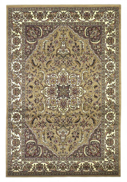 8' Beige And Ivory Floral Medallion Octagon Rug