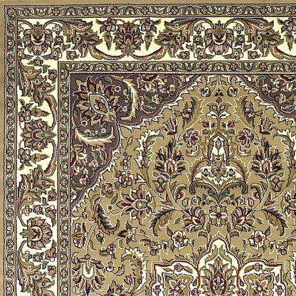 8' Beige And Ivory Floral Medallion Octagon Rug