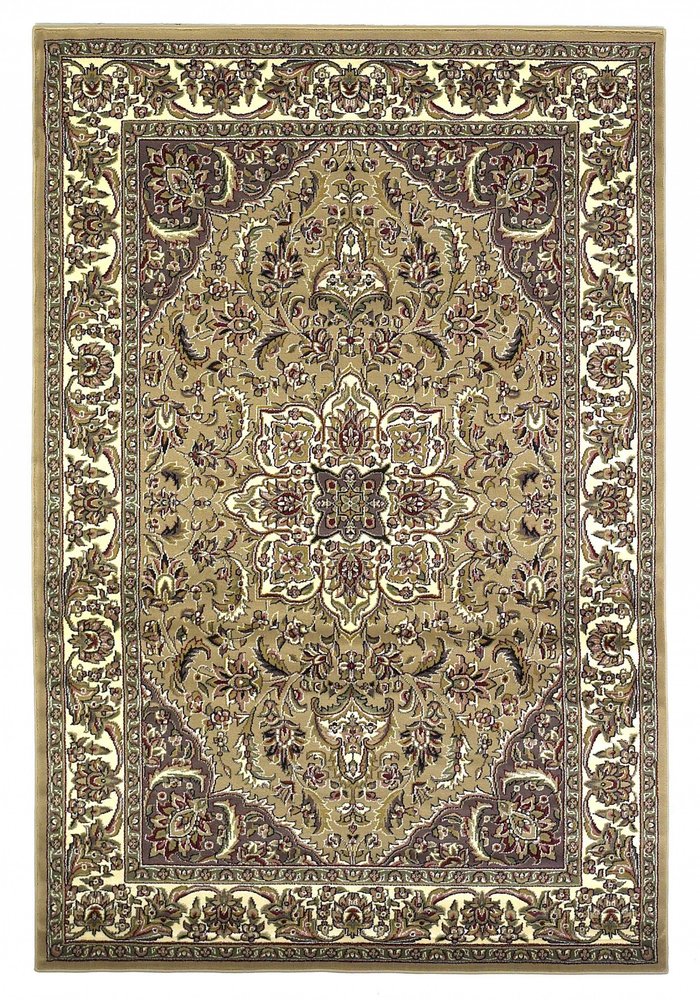 8' Beige And Ivory Floral Medallion Octagon Rug