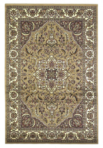 8' Beige And Ivory Floral Medallion Octagon Rug