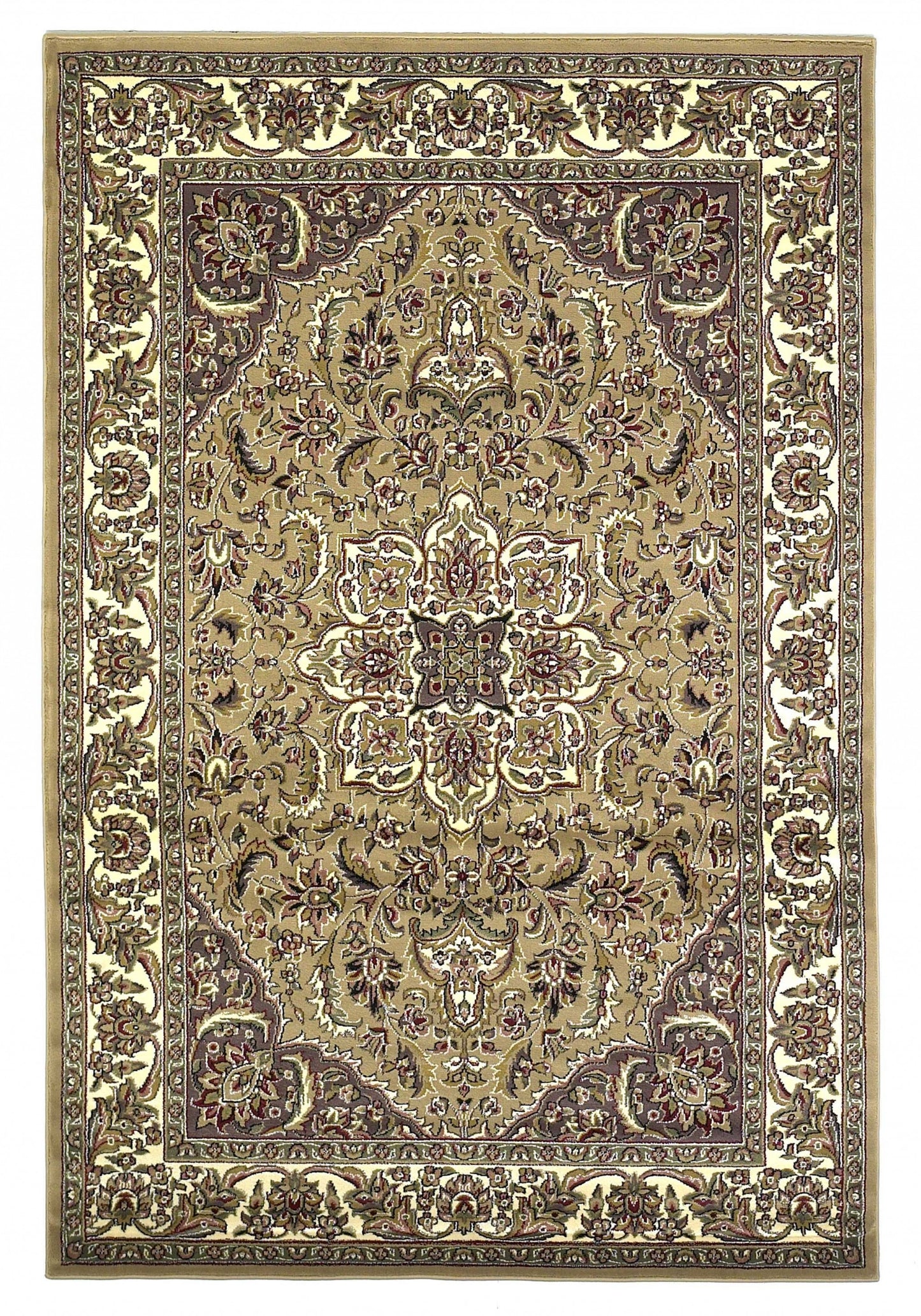 8' Beige And Ivory Floral Medallion Octagon Rug