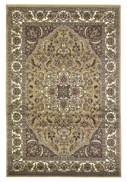8' Beige And Ivory Floral Medallion Octagon Rug