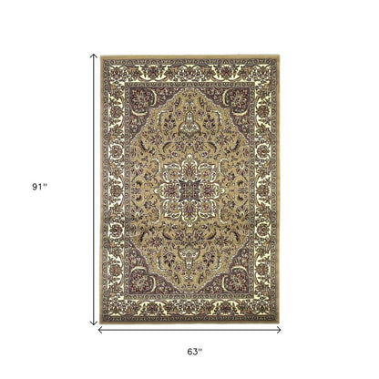 8' Beige And Ivory Floral Medallion Octagon Rug