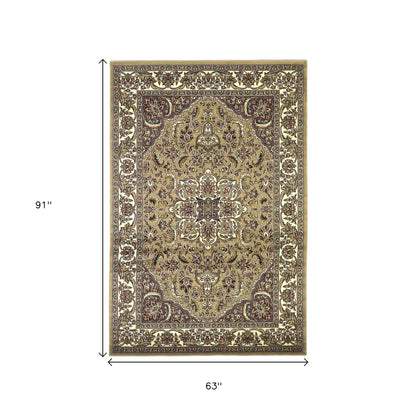 8' Beige And Ivory Floral Medallion Octagon Rug