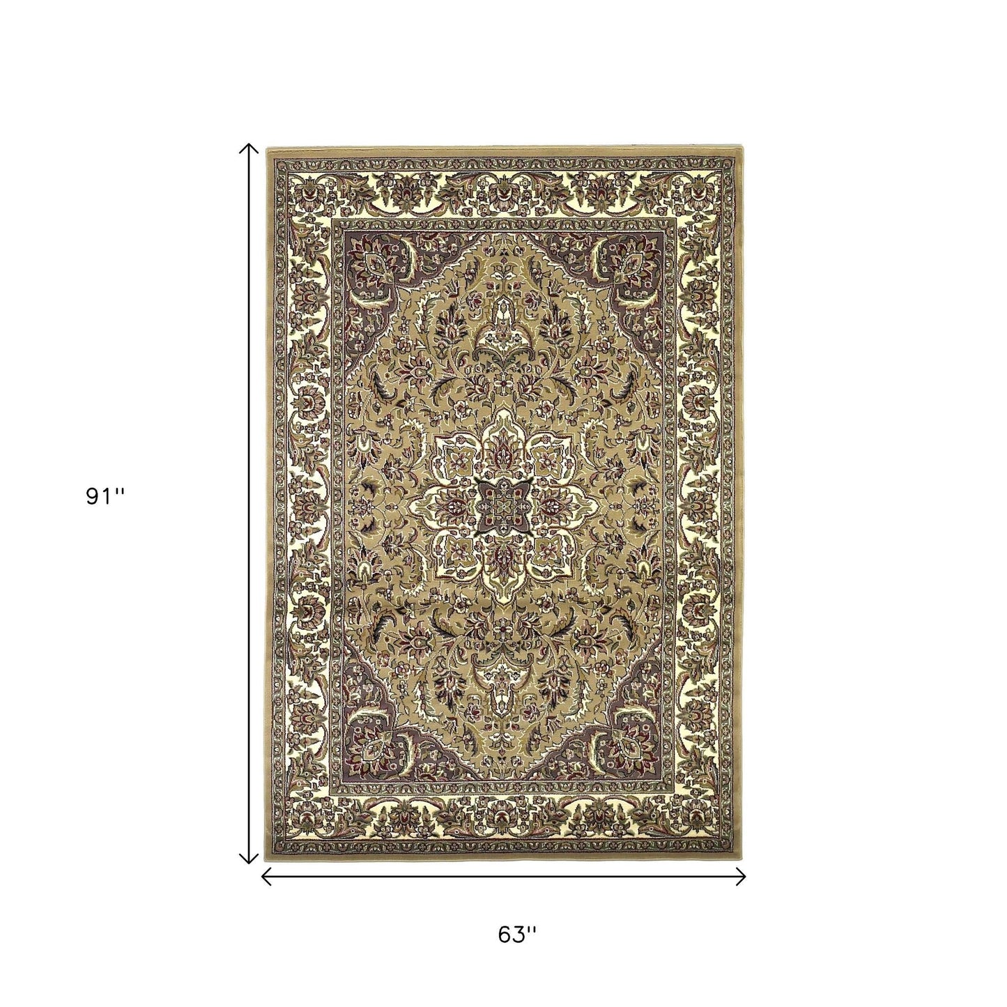 8' Beige And Ivory Floral Medallion Octagon Rug