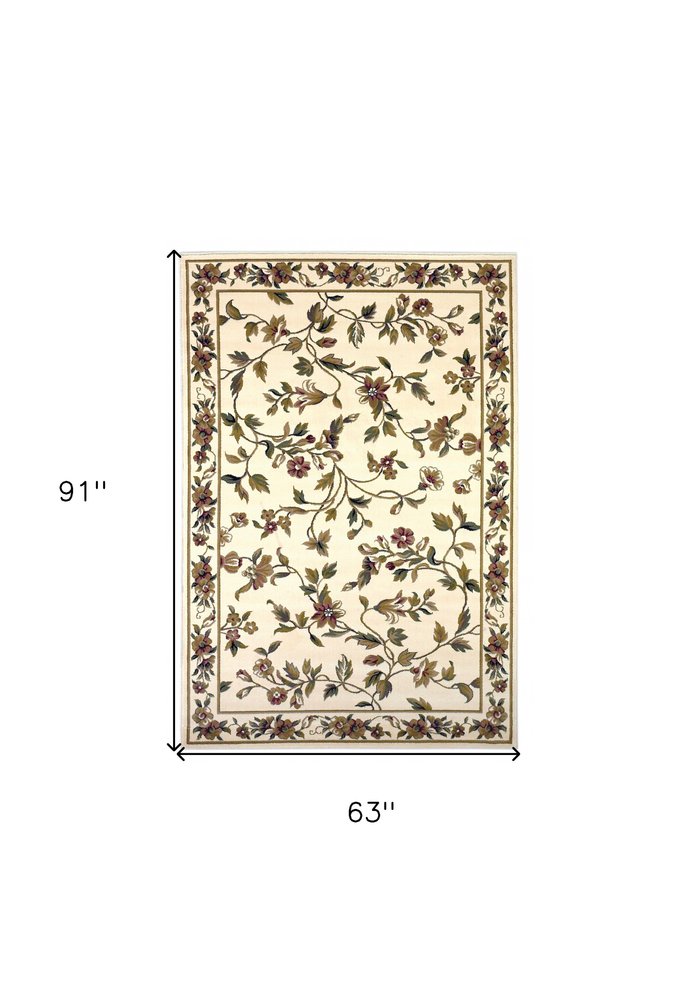 2' X 3' Ivory Green And Red Floral Vines Area Rug