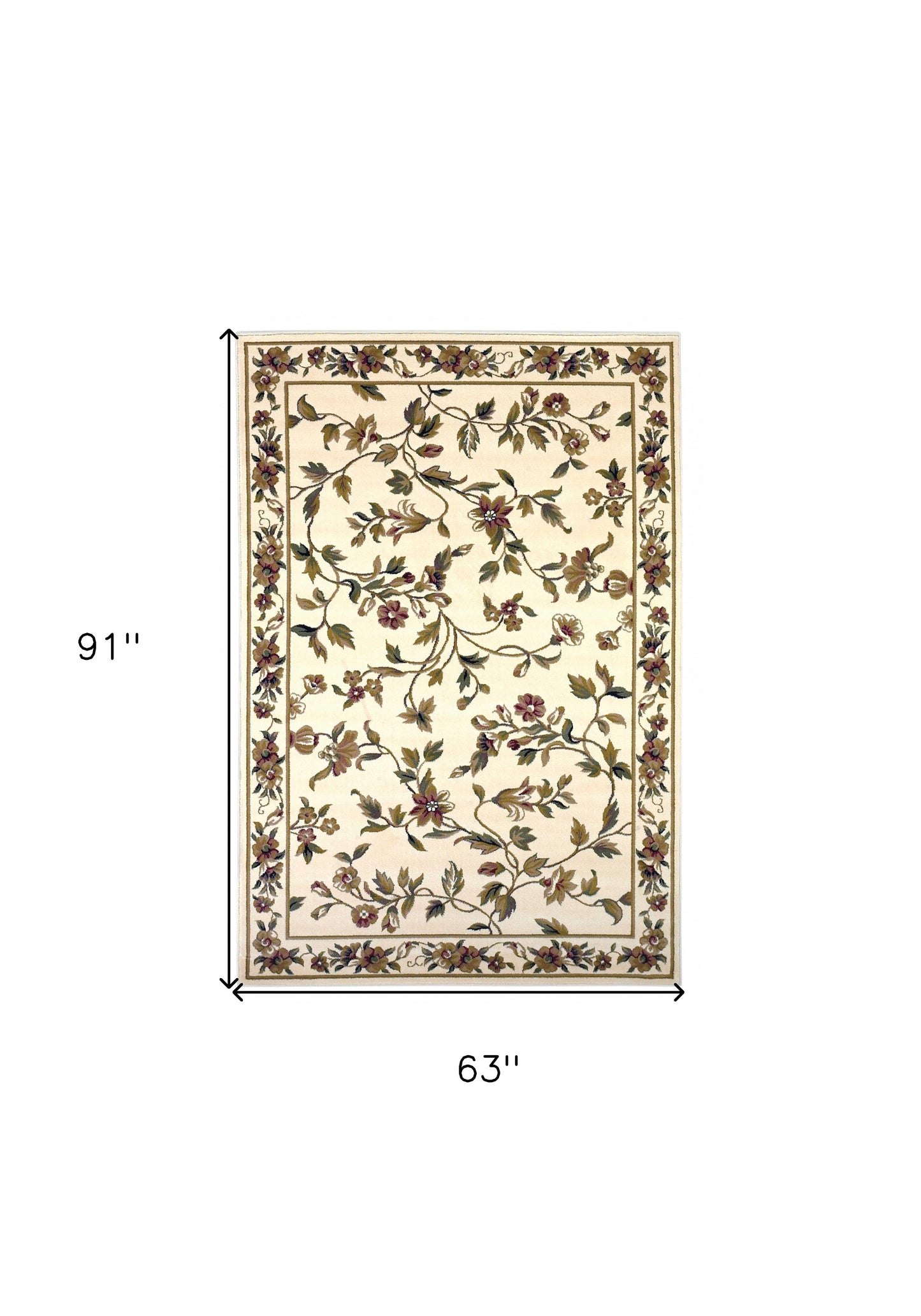 10' X 13' Ivory Machine Woven Floral Vines Indoor Area Rug