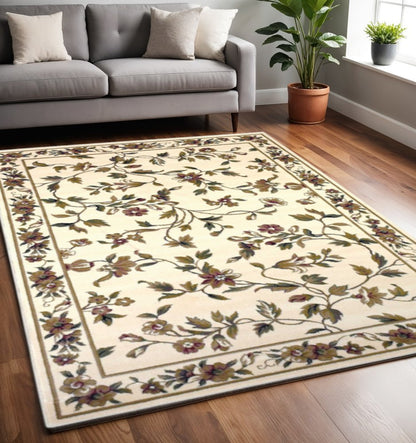 2' X 3' Ivory Green And Red Floral Vines Area Rug