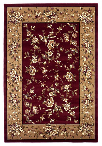 2' X 3' Red And Beige Floral Vines Area Rug