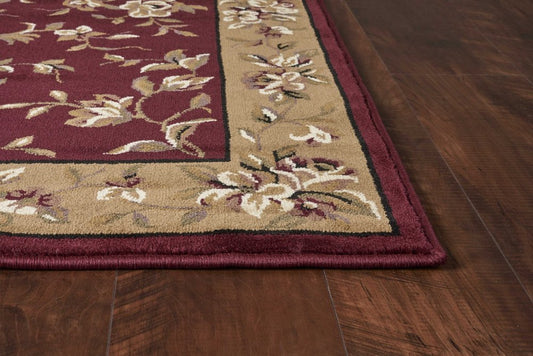 8' X 11' Red And Beige Floral Vines Area Rug