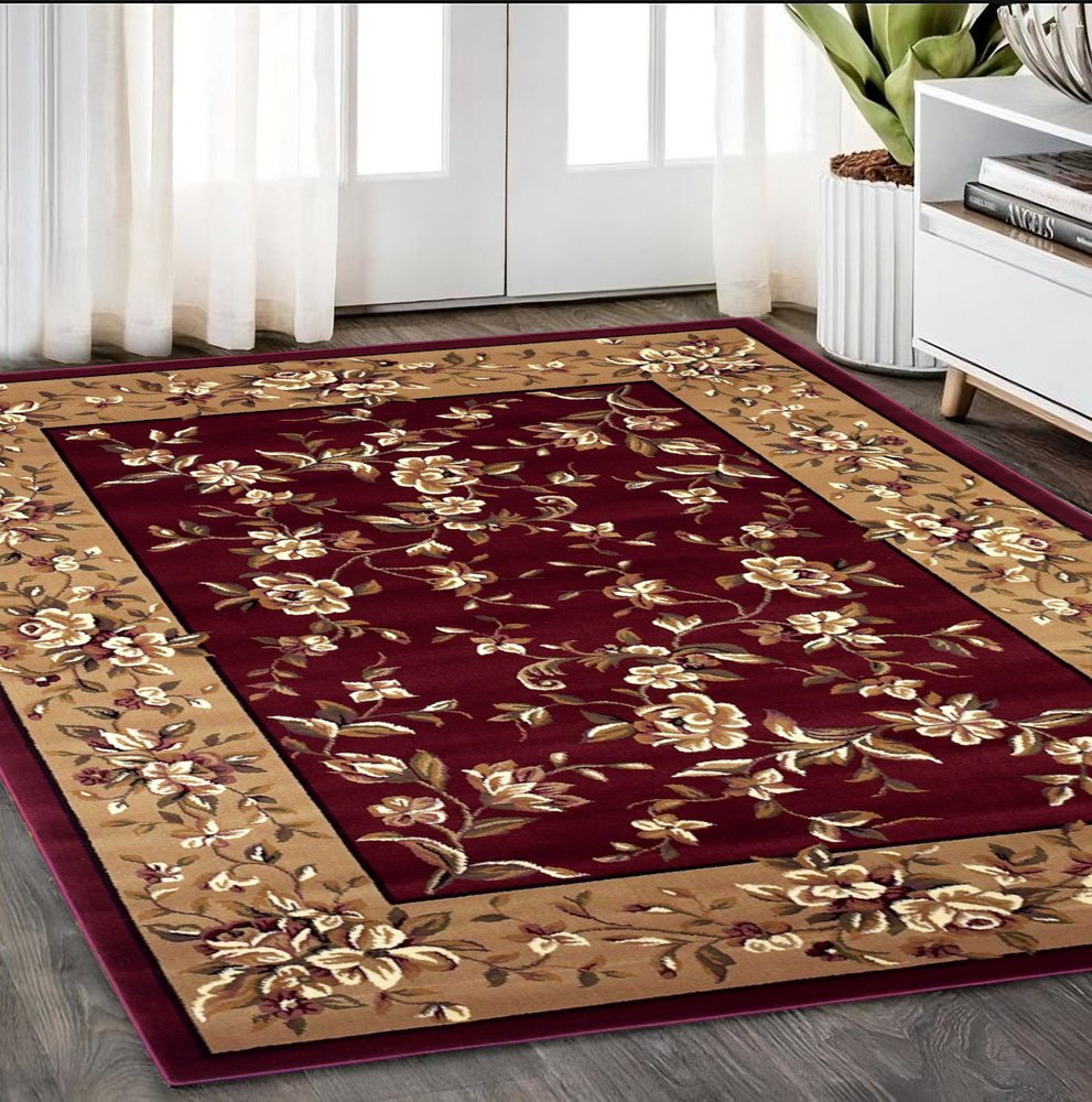 2' X 3' Red And Beige Floral Vines Area Rug