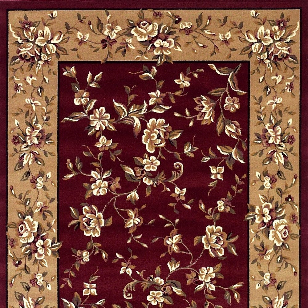 2' X 3' Red And Beige Floral Vines Area Rug