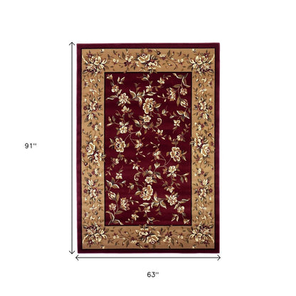 2' X 3' Red And Beige Floral Vines Area Rug