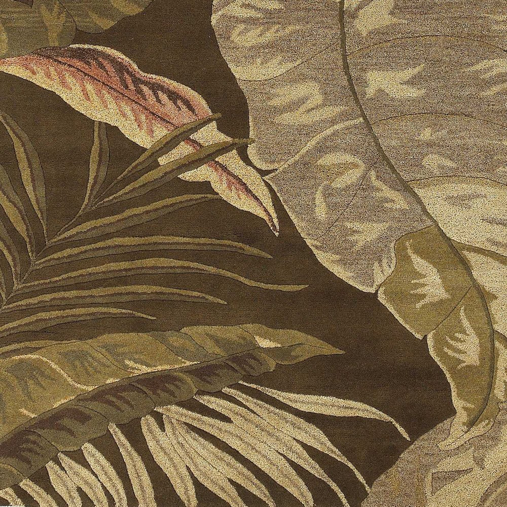 7' Brown And Beige Wool Botanical Leaves Hand Tufted Round Rug