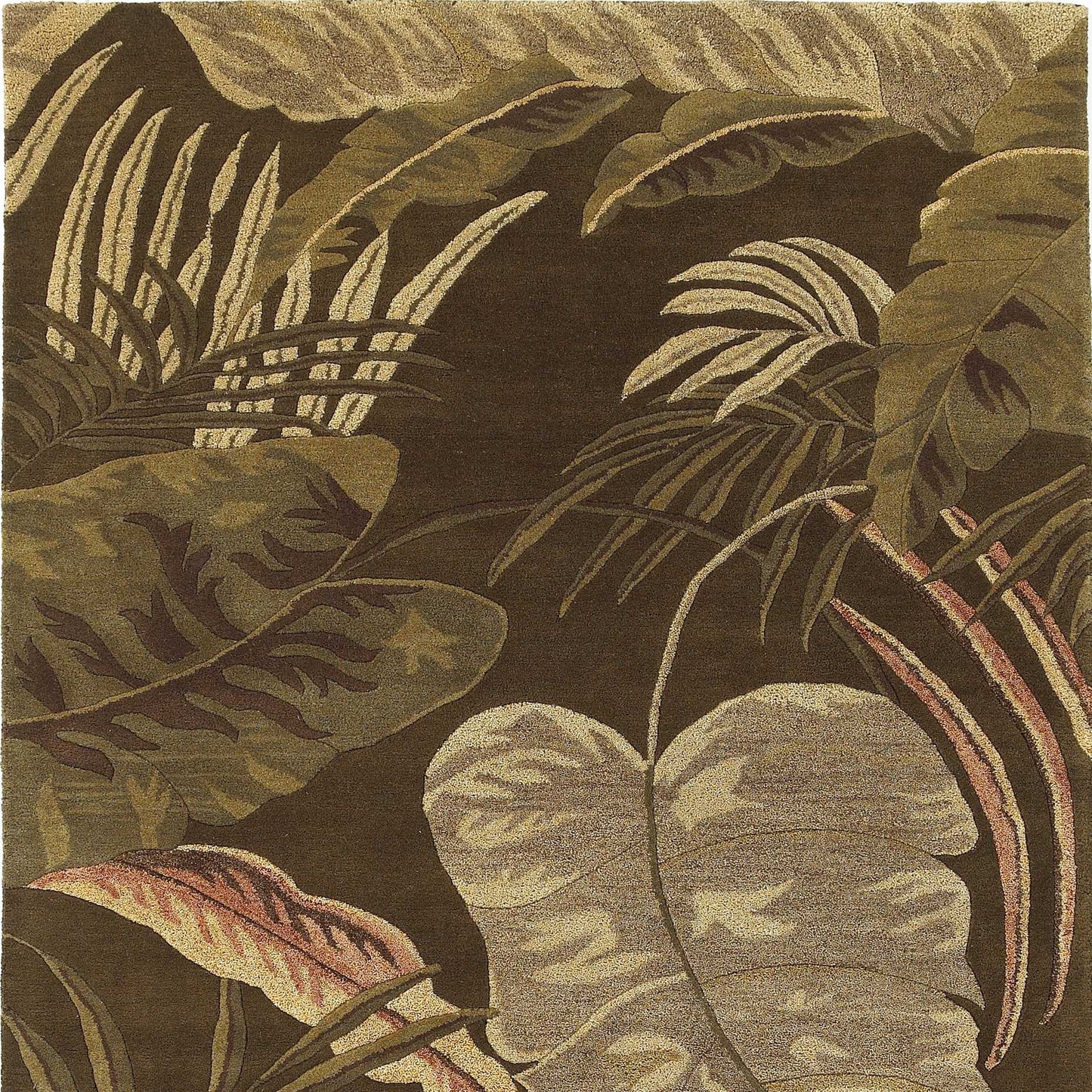 3' X 4' Mocha Brown Hand Tufted Tropical Leaves Indoor Area Rug