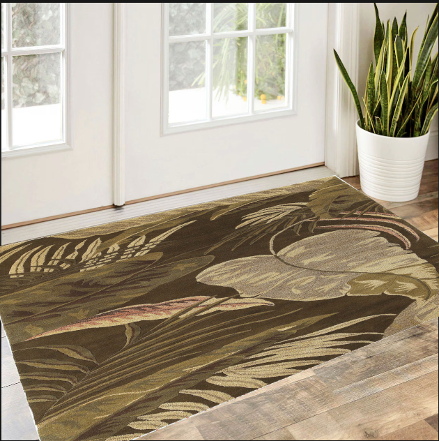 3' X 4' Mocha Brown Hand Tufted Tropical Leaves Indoor Area Rug