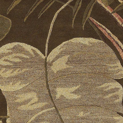 7' Brown And Beige Wool Botanical Leaves Hand Tufted Round Rug