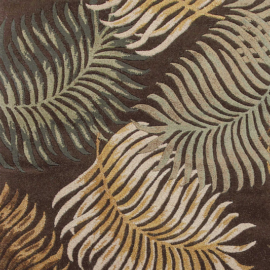 8' Espresso Brown Hand Tufted Tropical Leaves Indoor Runner Rug