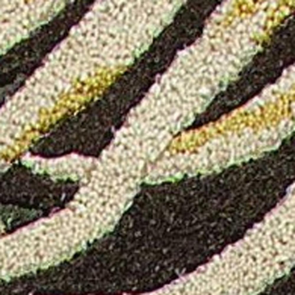 7' Espresso Beige And Green Wool Botanical Leaves Hand Tufted Round Rug