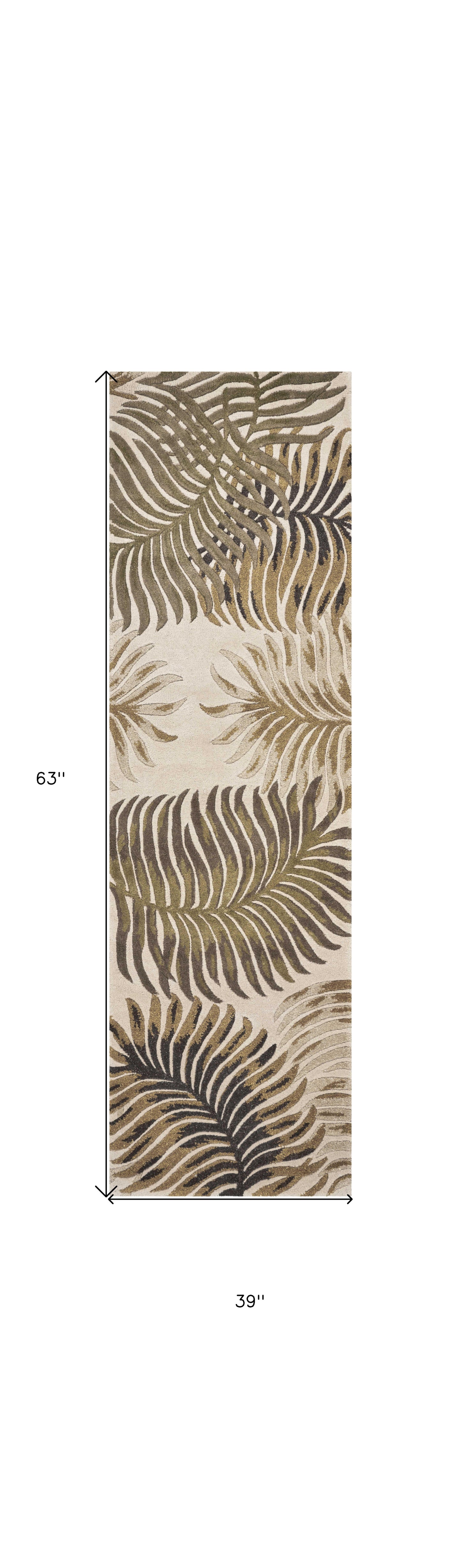 2' X 4' Natural Fern Leaves Wool Area Rug