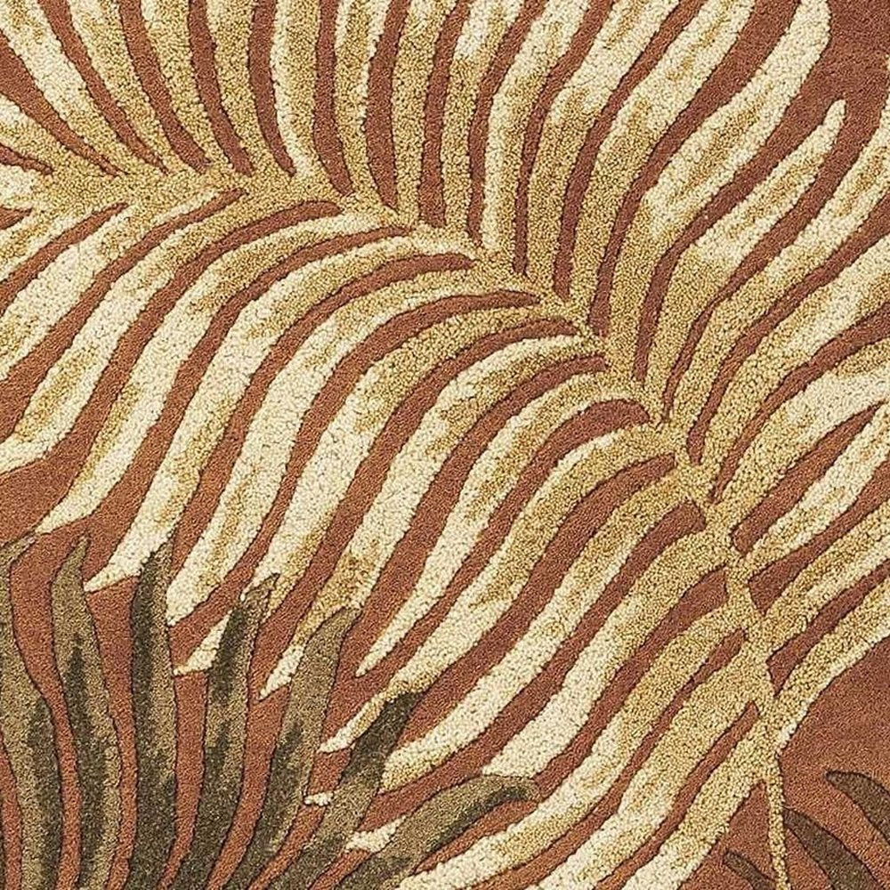 5' X 8' Rust Orange And Green Wool Botanical Leaves Hand Tufted Area Rug