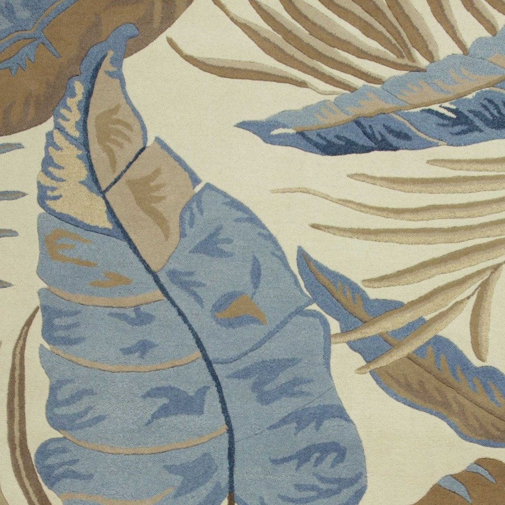 5' X 8' Ivory Blue And Brown Wool Tropical Botanical Hand Tufted Area Rug