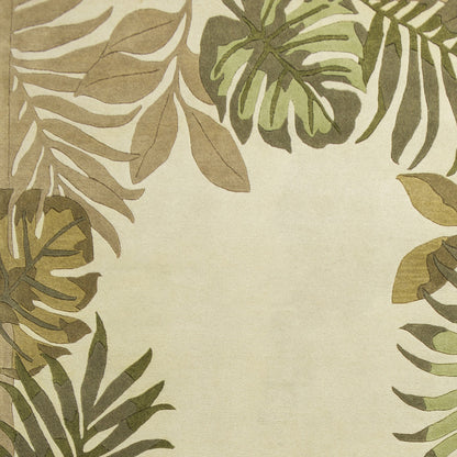 5' X 8' Ivory And Green Wool Botanical Leaves Hand Tufted Area Rug