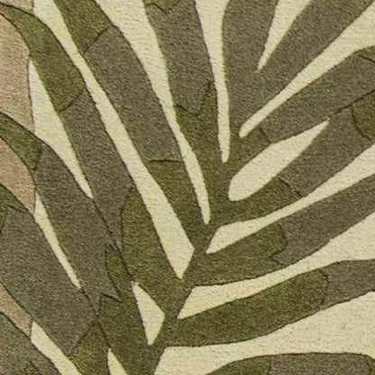 5' X 8' Ivory And Green Wool Botanical Leaves Hand Tufted Area Rug