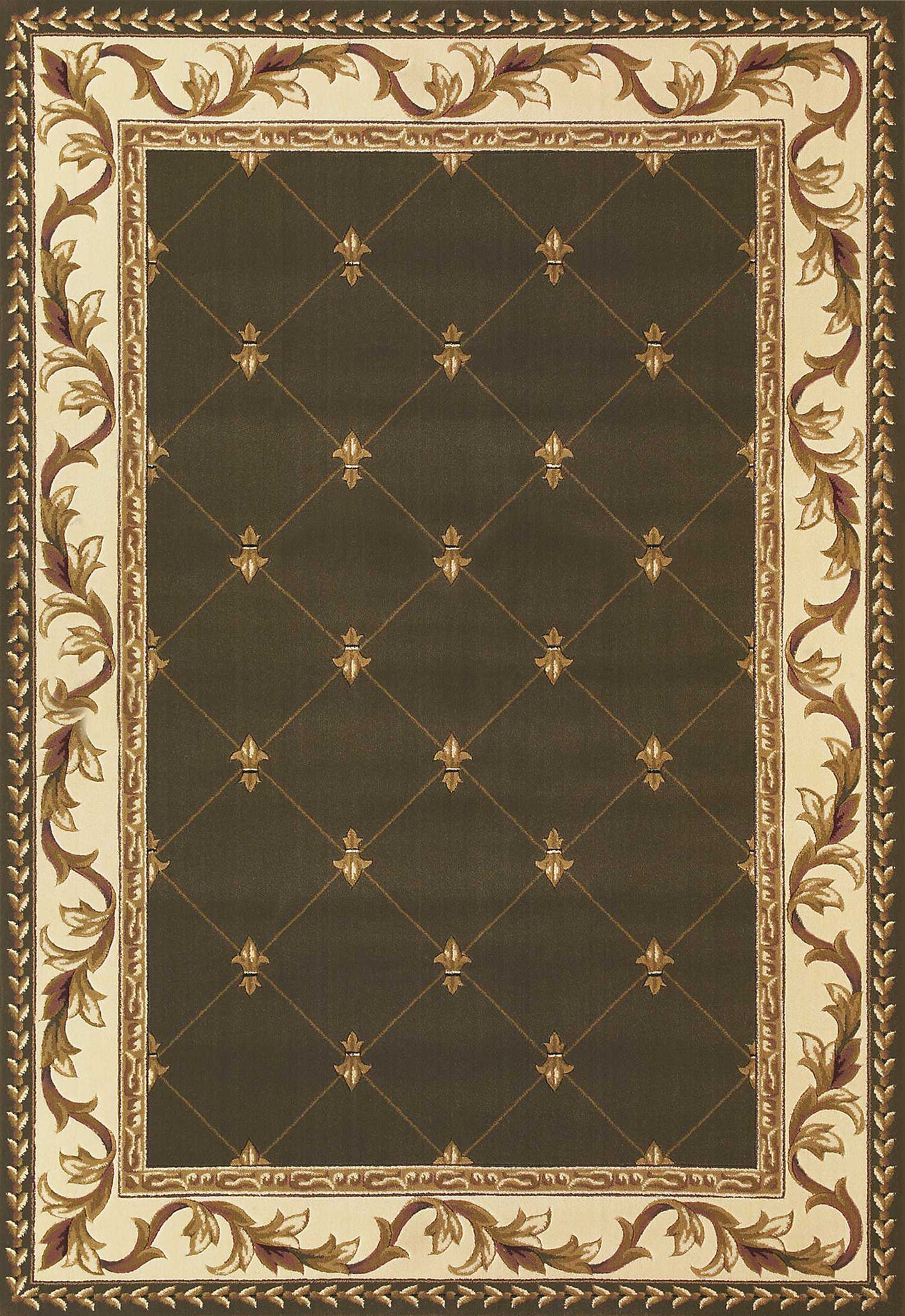 5' X 8' Green Machine Woven Hand Carved Fleur De Lis Indoor Area Rug