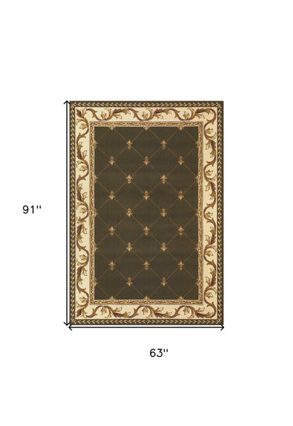 3' X 5' Green Machine Woven Hand Carved Fleur De Lis Indoor Area Rug