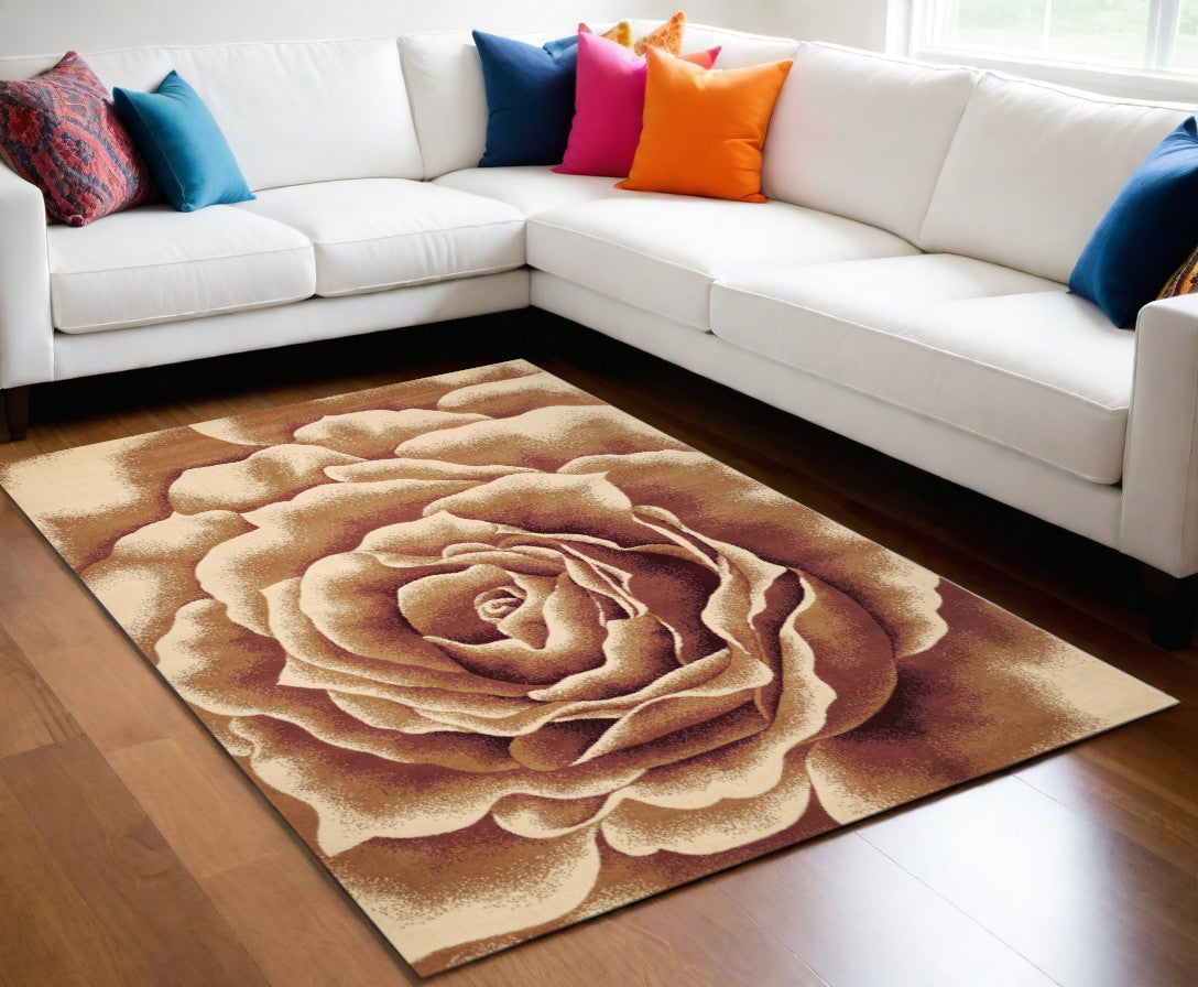 3' X 5' Ivory Machine Woven Hand Carved Oversized Floral Indoor Area Rug