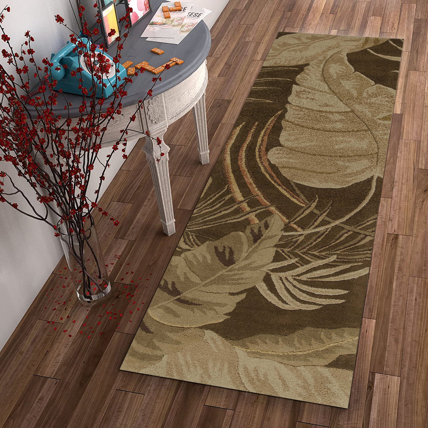 3' X 4' Mocha Brown Hand Tufted Tropical Leaves Indoor Area Rug