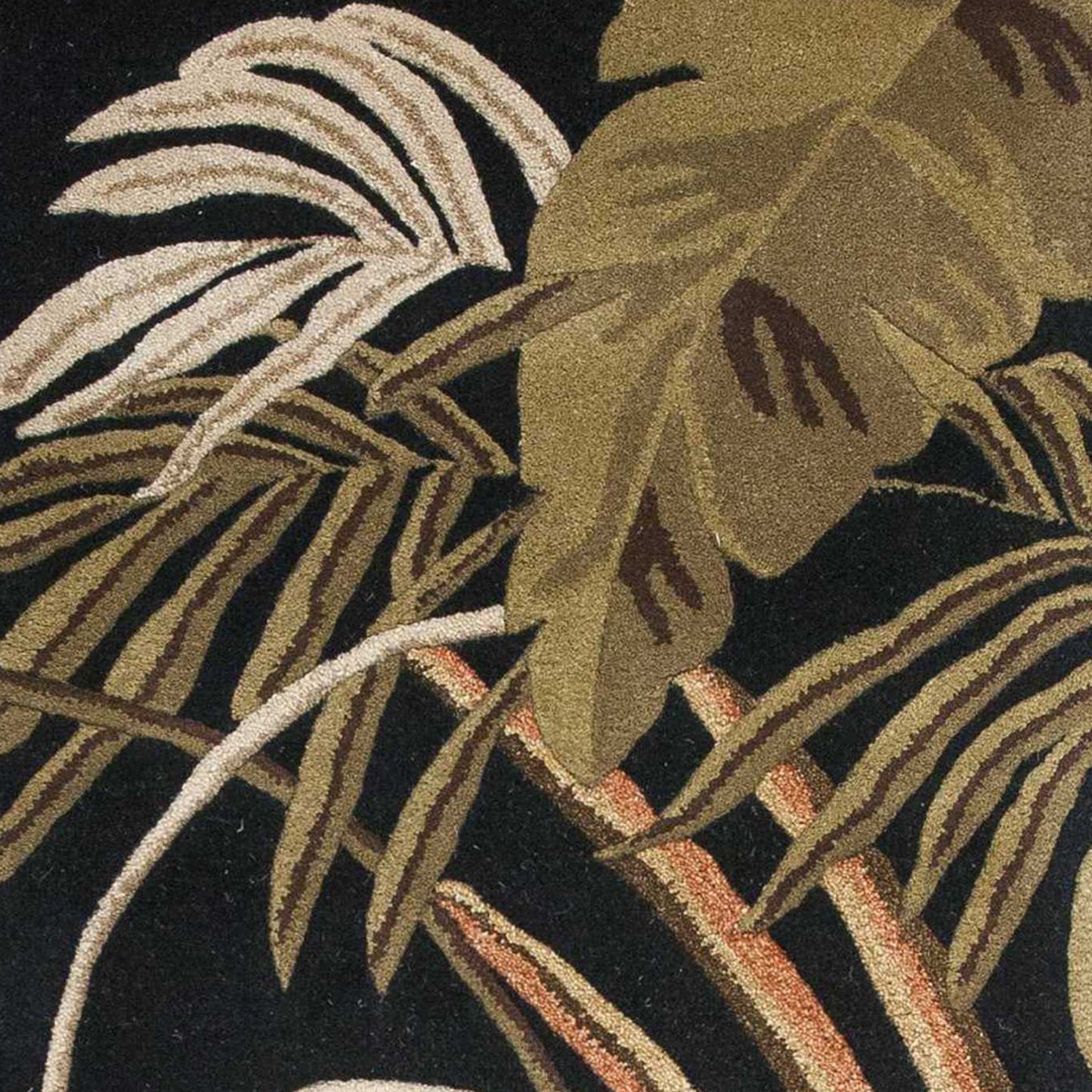 5' X 8' Midnight Black Hand Tufted Tropical Leaves Indoor Area Rug