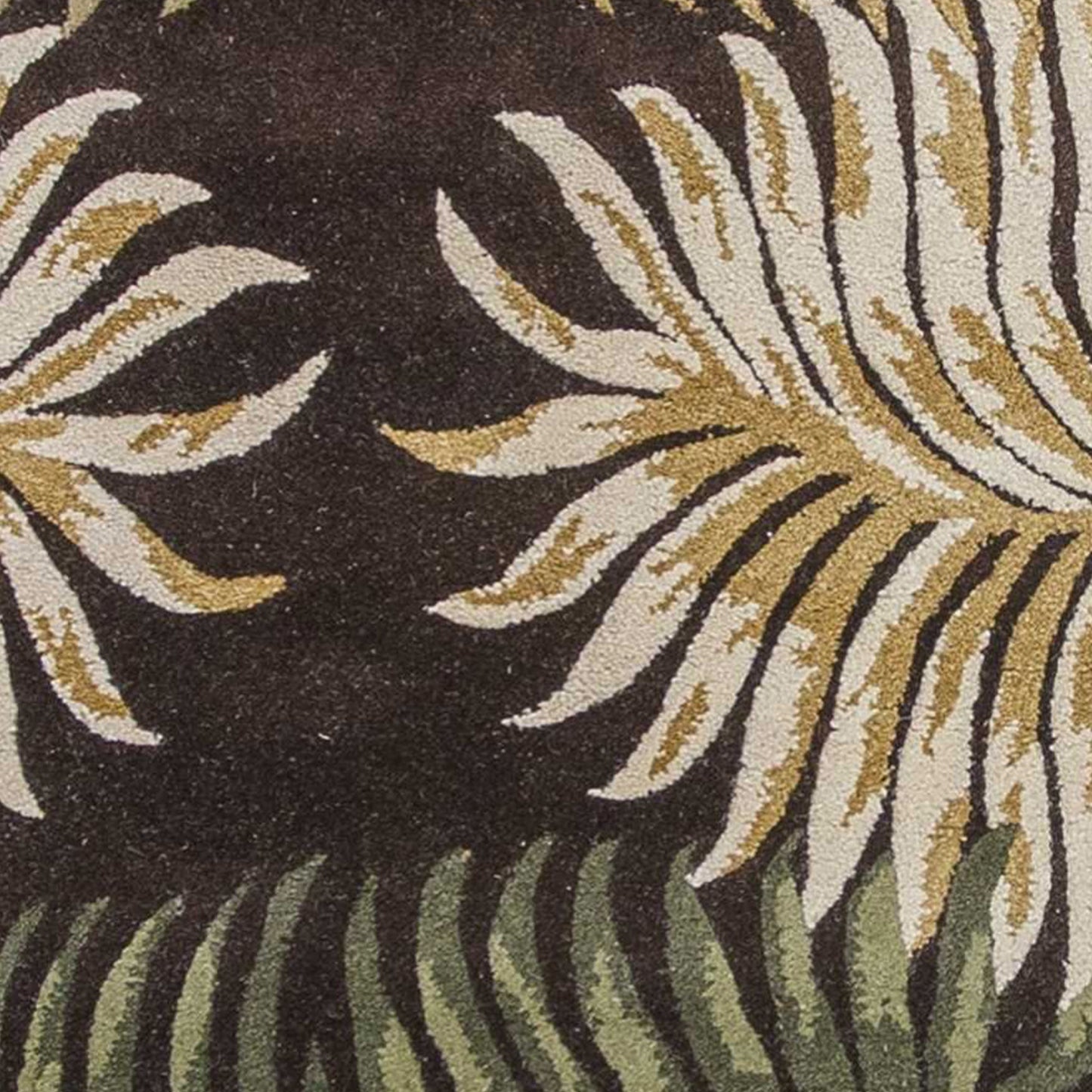 3' X 5' Espresso Fern Leaves Wool Area Rug