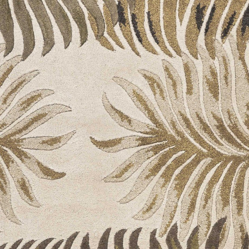 2' X 4' Natural Green And Brown Wool Botanical Leaves Hand Tufted Area Rug