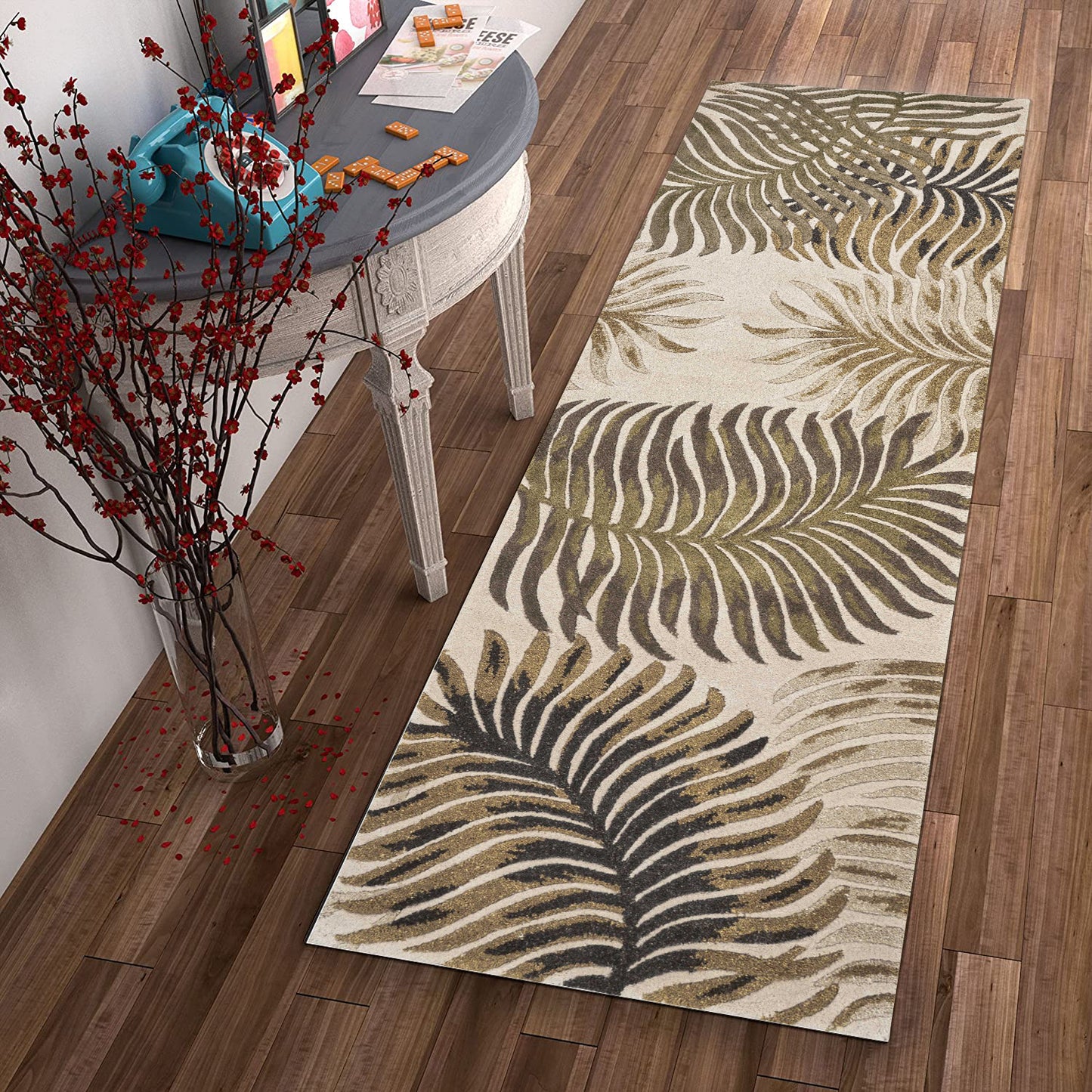 2' X 4' Natural Fern Leaves Wool Area Rug