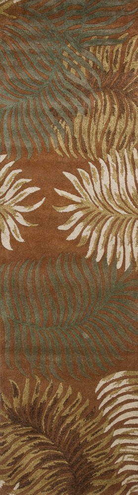 5' X 8' Rust Orange And Green Wool Botanical Leaves Hand Tufted Area Rug