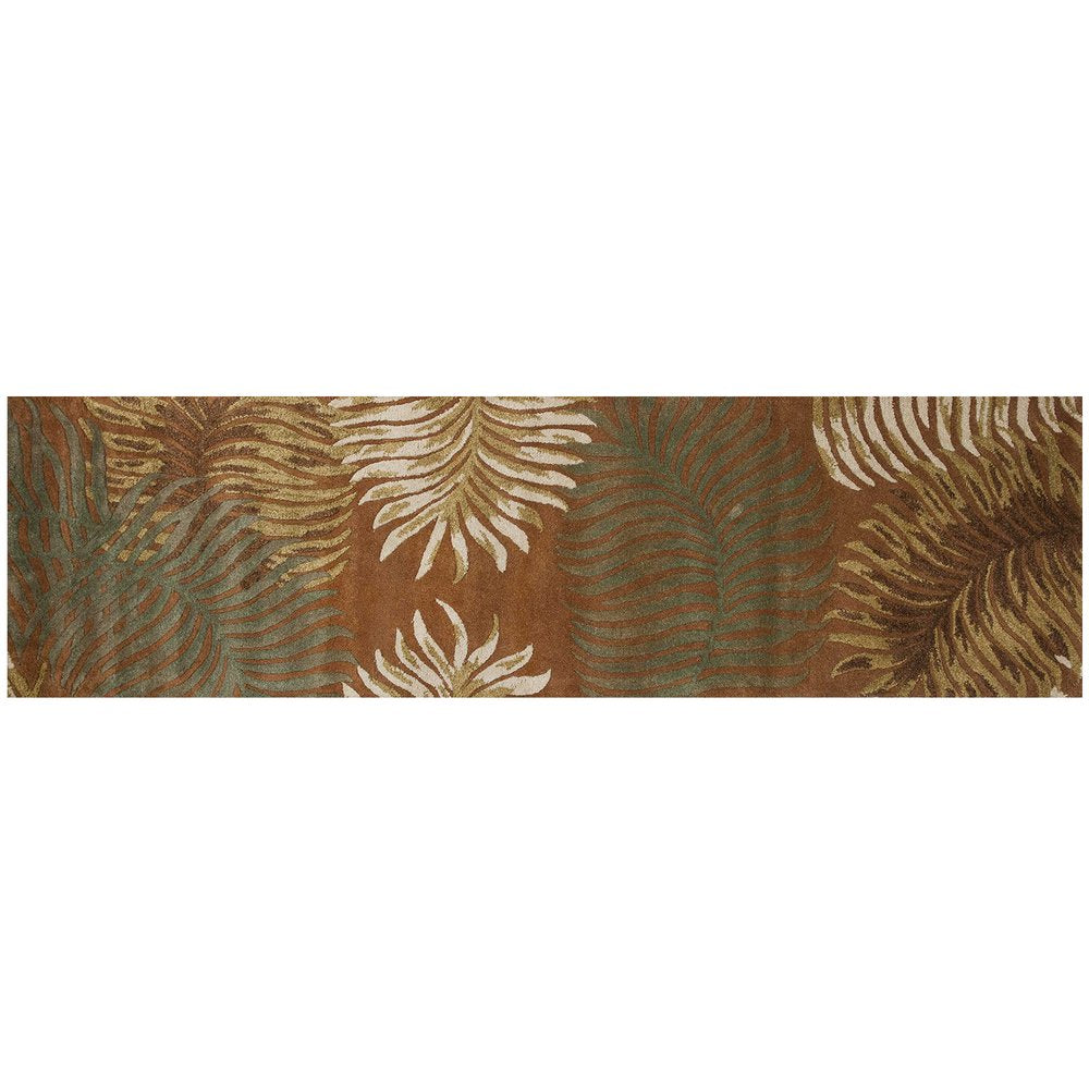5' X 8' Rust Orange And Green Wool Botanical Leaves Hand Tufted Area Rug